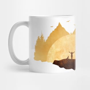 Woman and her dog enjoying the sunset Mug